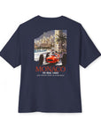 1965 Monaco Grand Prix tee in navy, back print of a vintage race poster with a red F1 car