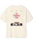 The Paddock Club tee in cream, back print of Paddock Club title over a Marlboro McLaren F1 car