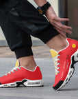 Model wearing Ferrari Scuderia custom sneaker - f1 sneakers, motorsports footwear, race day sneakers