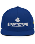 Blue Nacional snapback hat inspired by classic motorsport heritage. Embroidered logo with a structured fit for a bold statement.