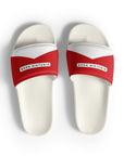 The Red's pool slides, red and white strap on white sole, top view