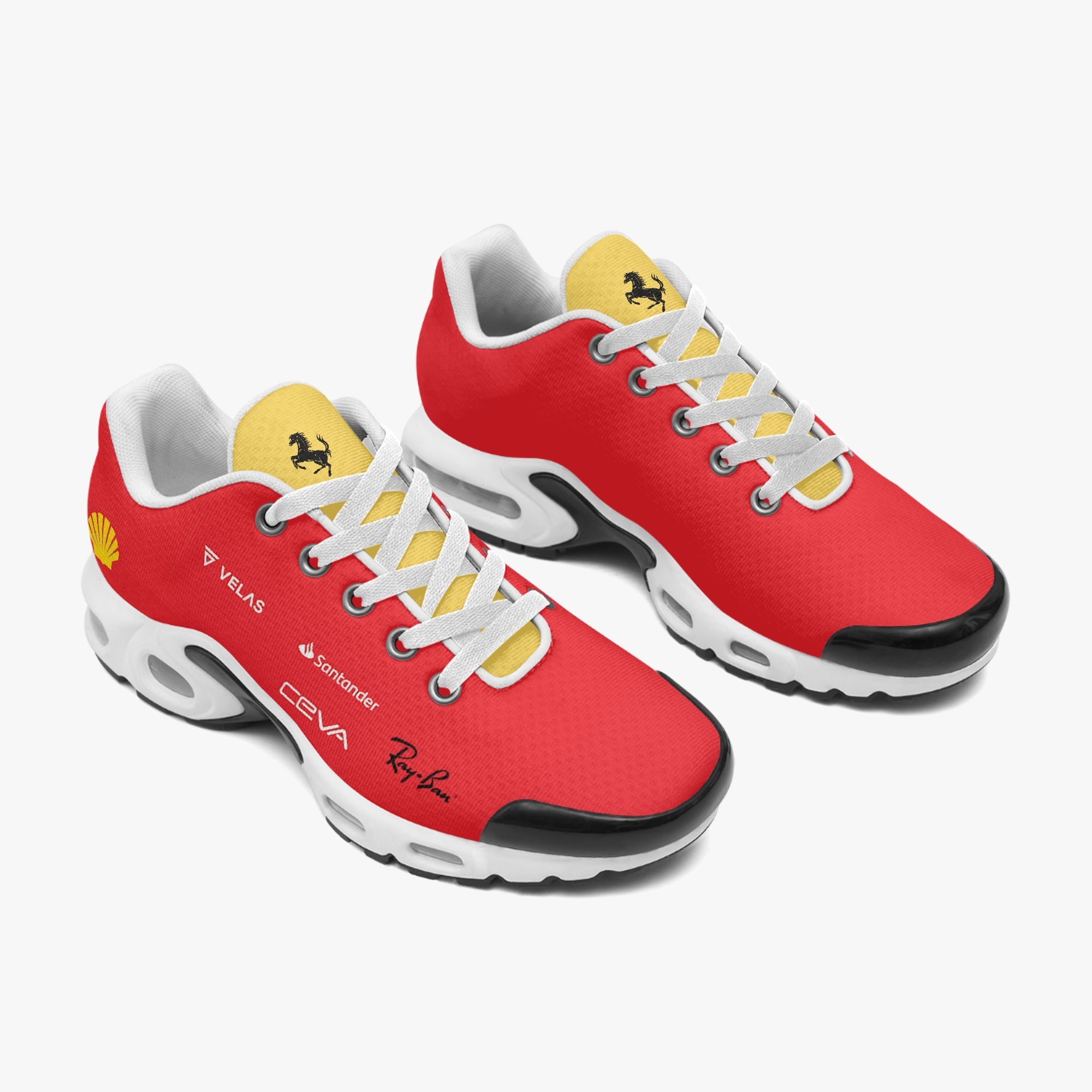 Side view of Ferrari Scuderia custom sneaker - f1 sneakers, motorsports footwear, race day sneakers
