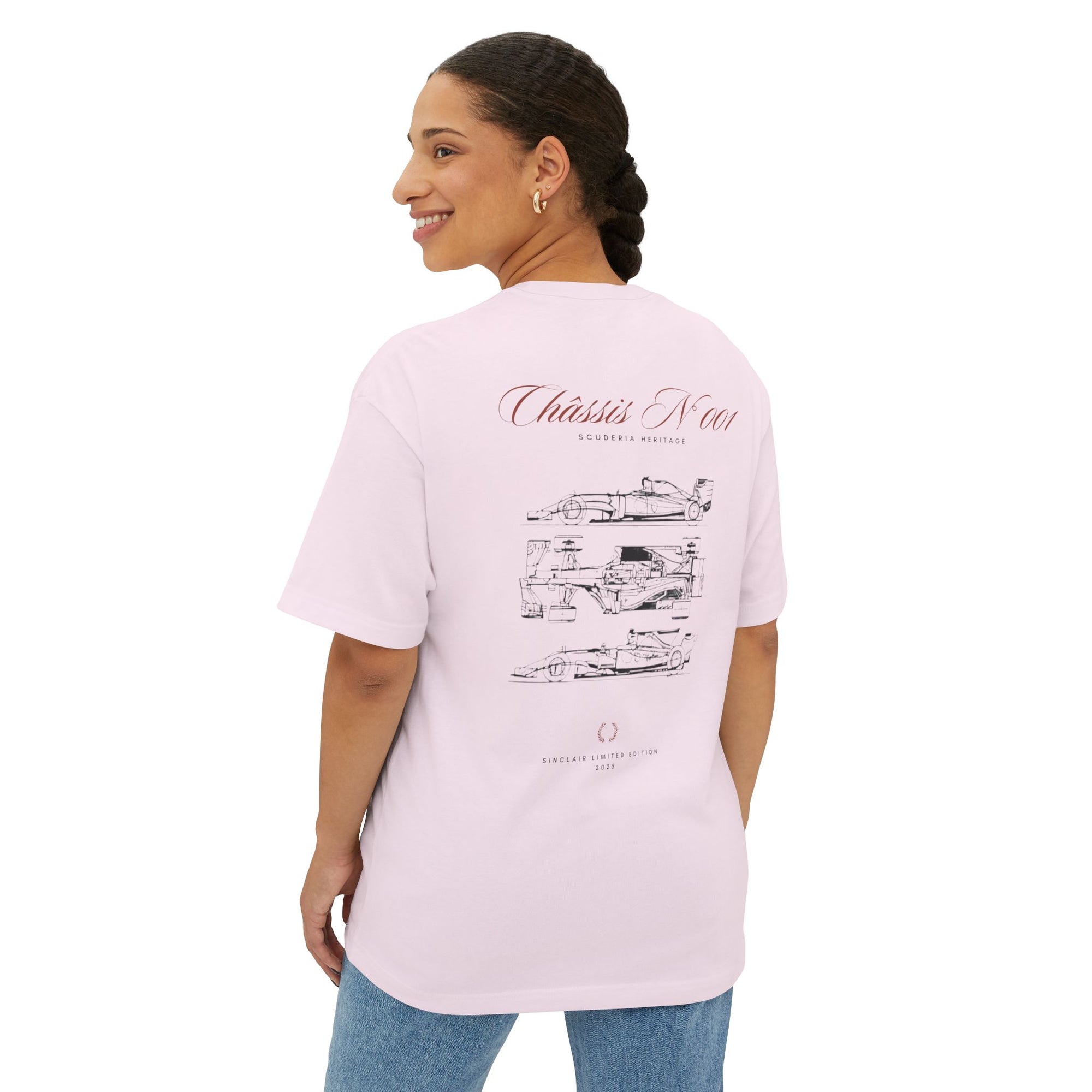 Back of Ferrari Chassis No 1 tee - vintage f1 apparel, motorsports apparel 