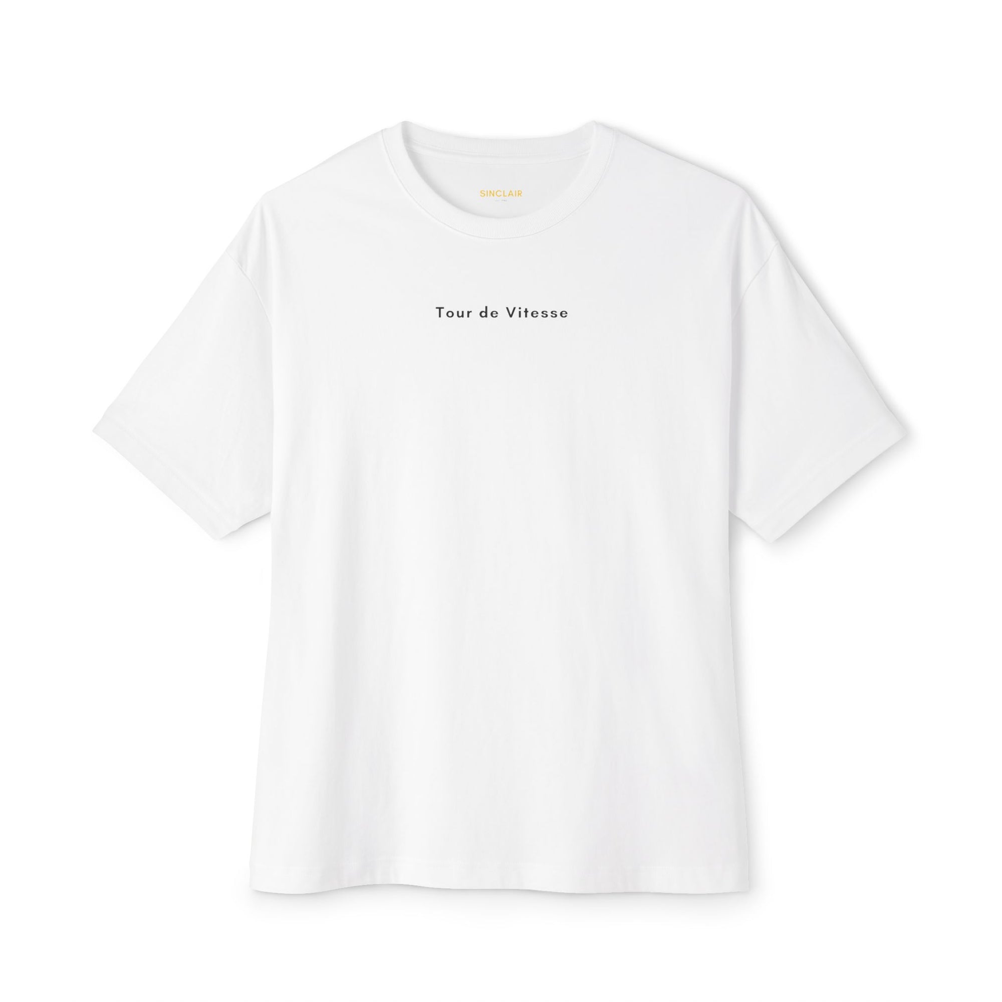 Front view of Tour de Vitesse Tee in White – F1-inspired design, racing heritage apparel