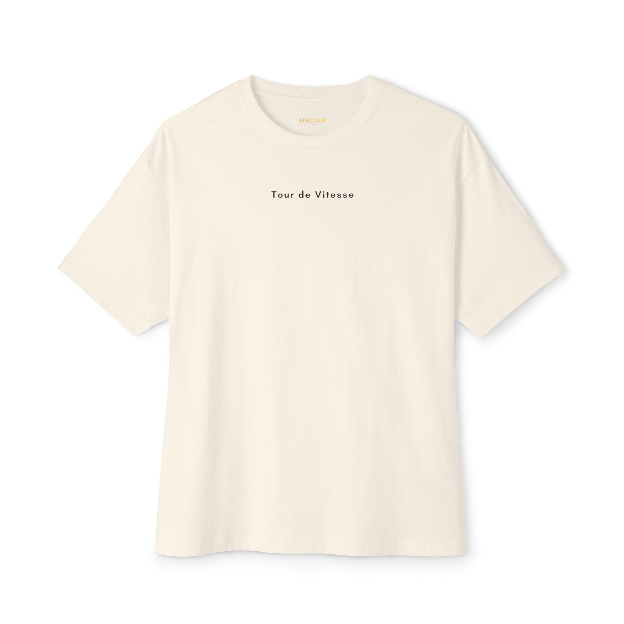Front view of Tour de Vitesse Tee in Natural – F1-inspired design, racing heritage apparel