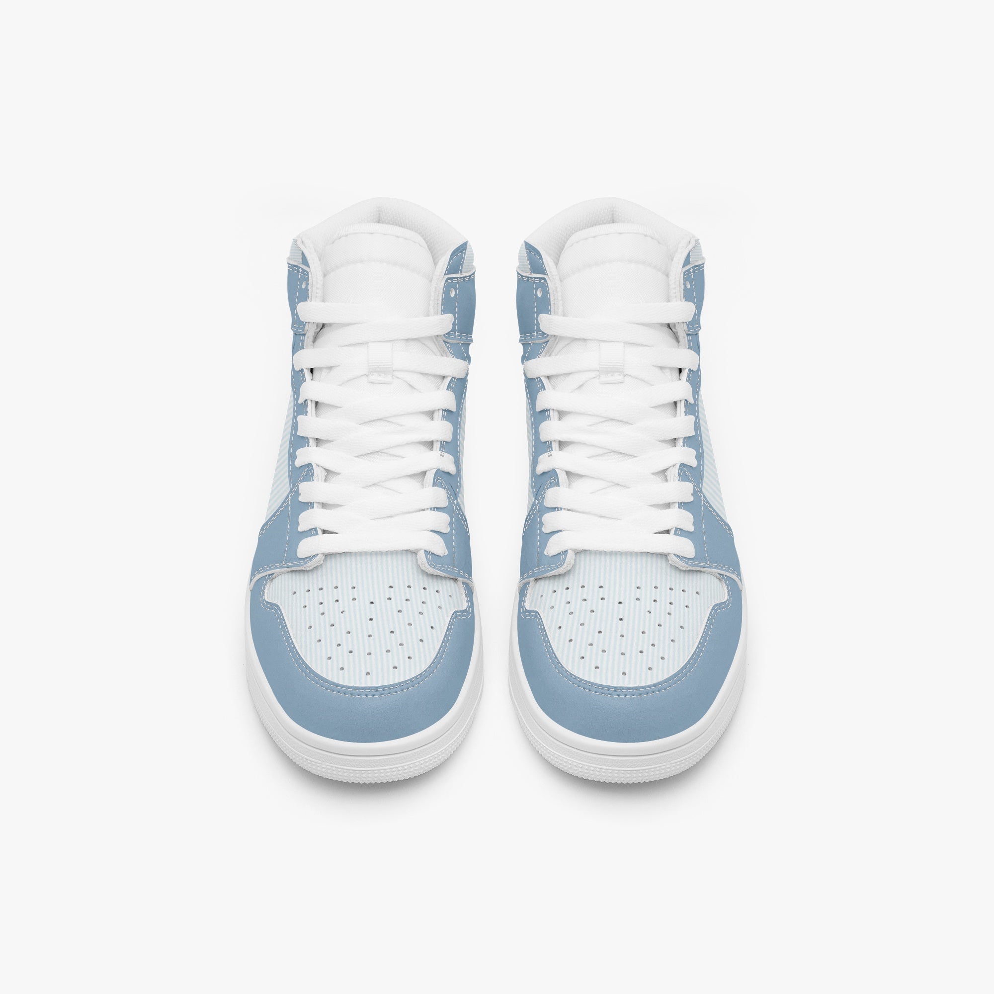 Top-down view of Baby Blue's sneakers - crafted with a premium leather upper, cushioned EVA insoles, and a high-traction outsole for maximum grip.
