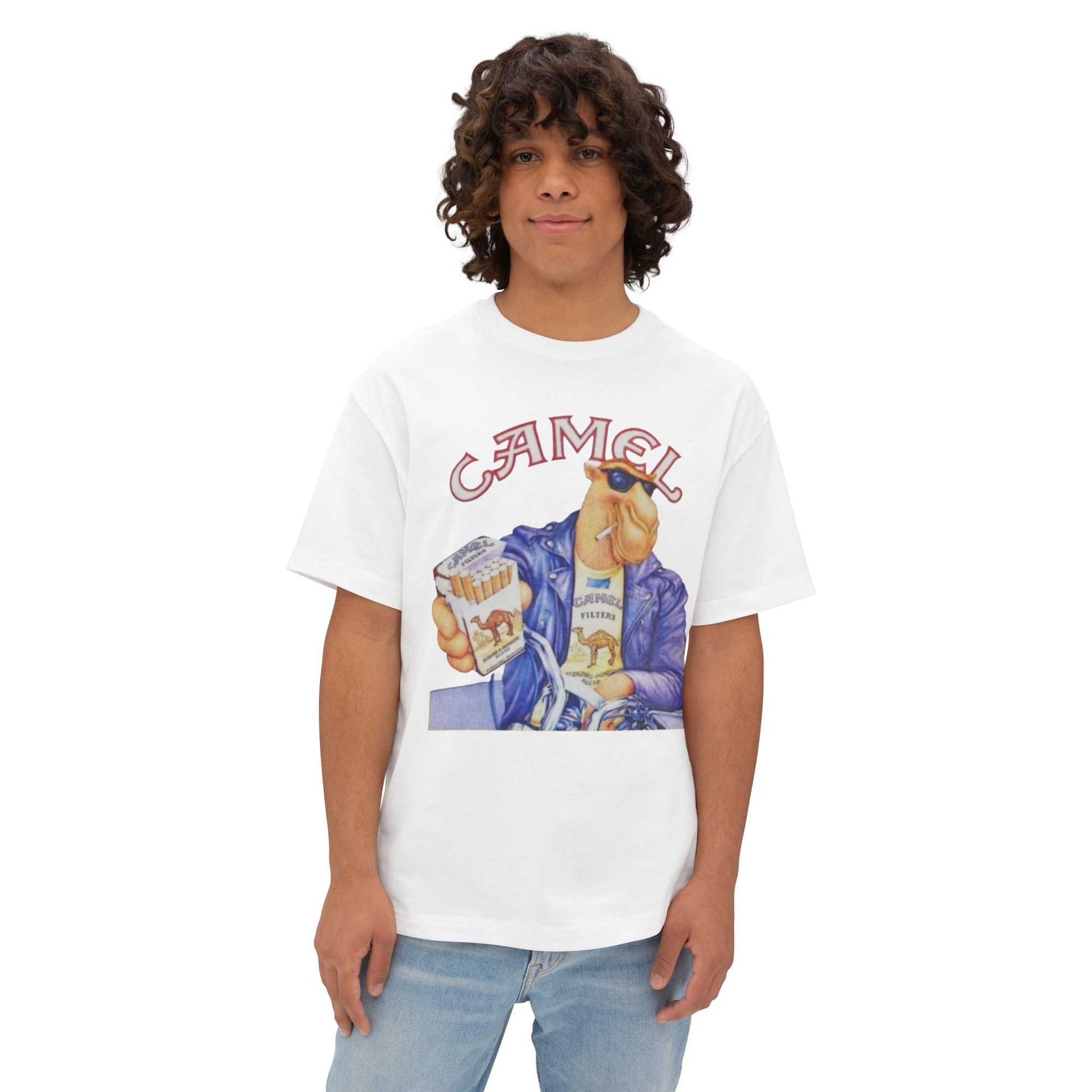 Model wearing the Vintage Camel Tee - Premium Vintage Shirt, F1 Apparel, Racing Heritage