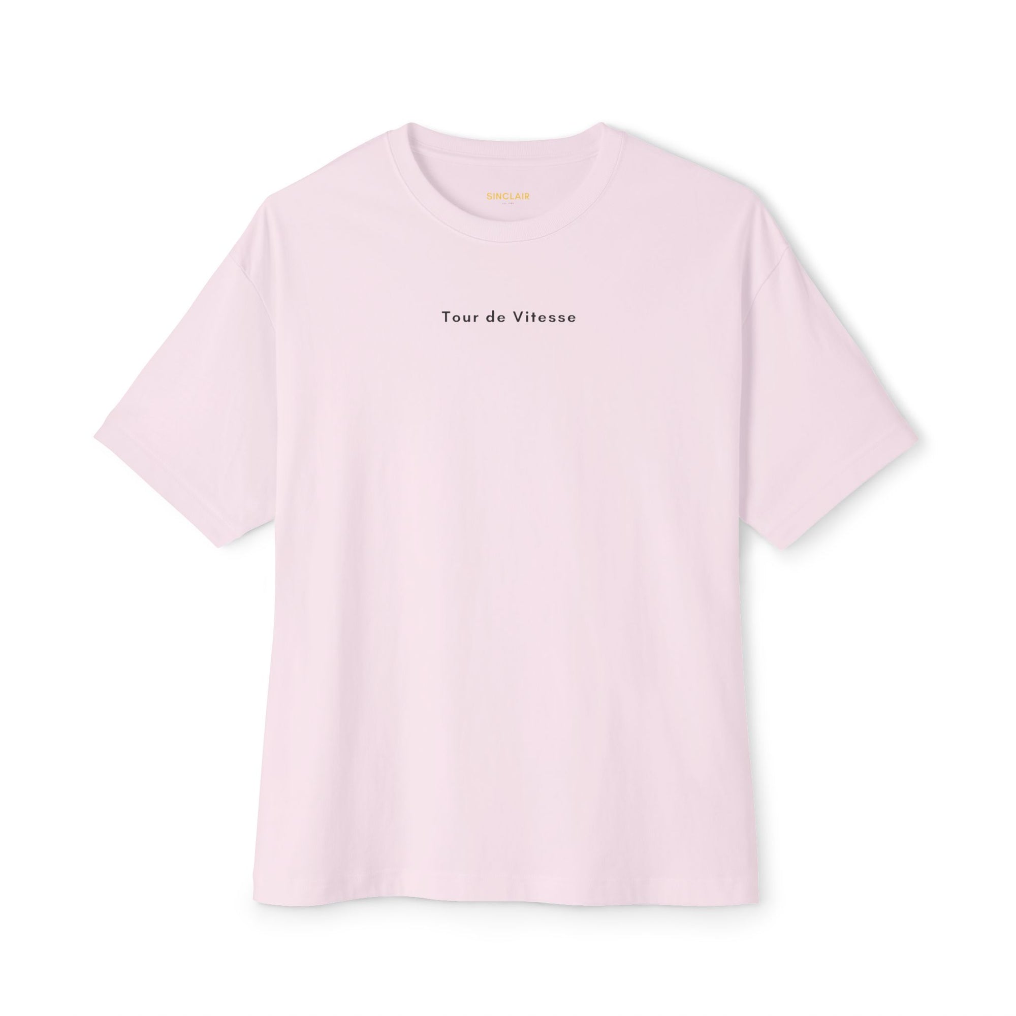 Front view of Tour de Vitesse Tee  in Pink – F1-inspired design, racing heritage apparel