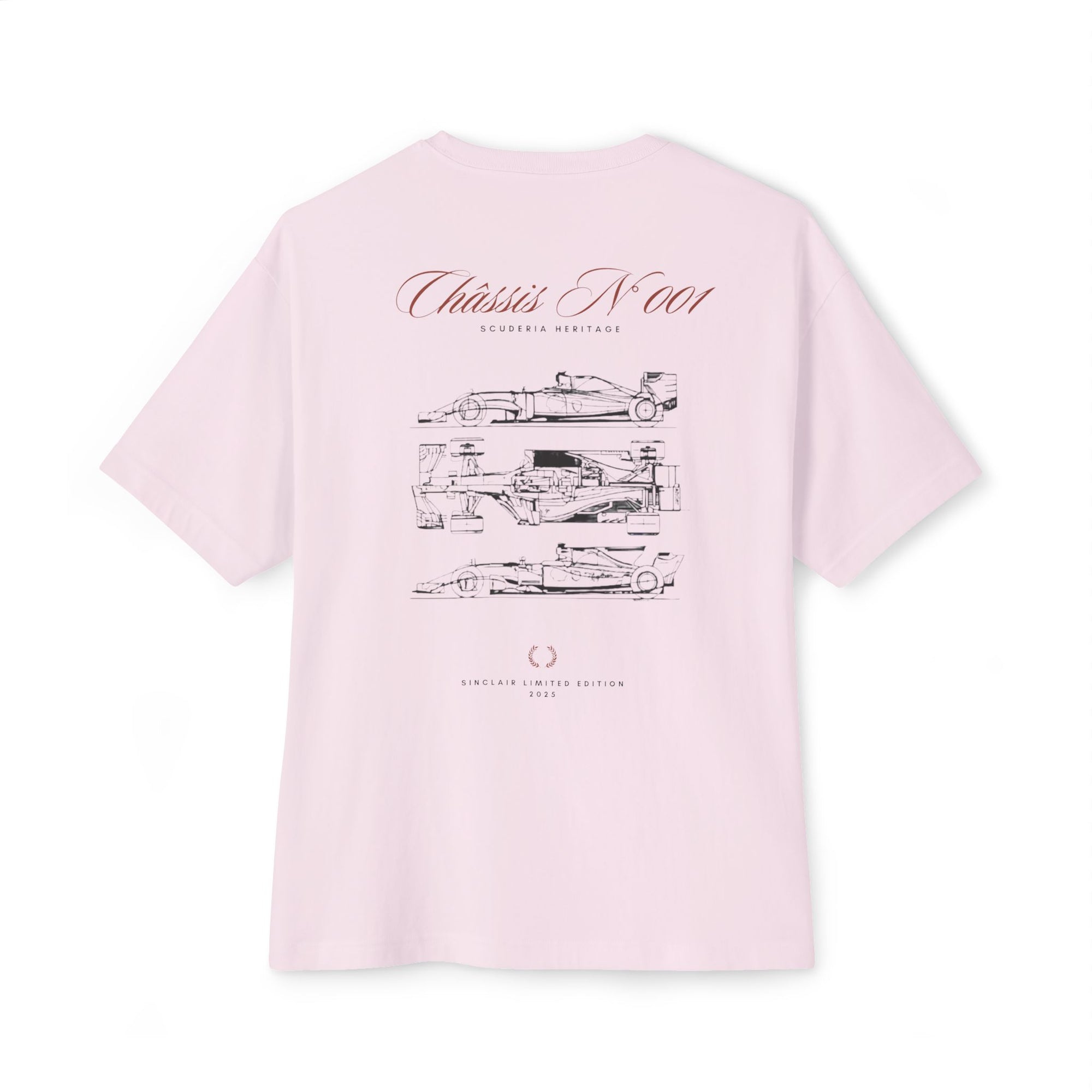 Back of Ferrari Chassis No 1 tee - vintage f1 apparel, motorsports apparel 