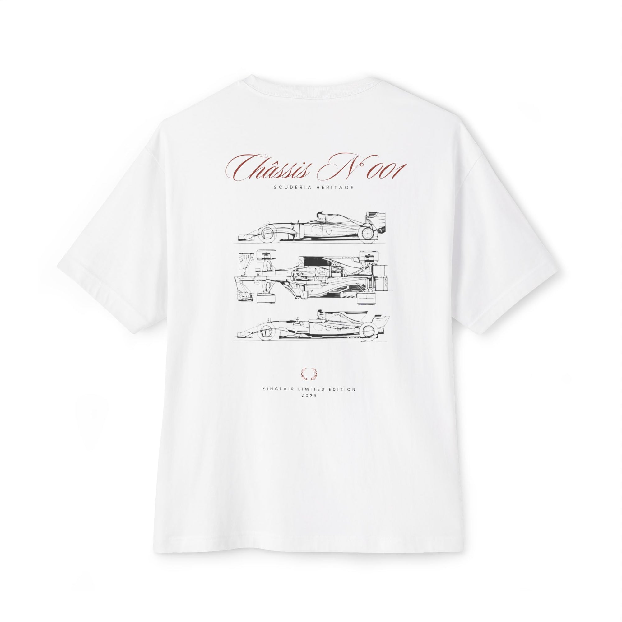 Back of Ferrari Chassis No 1 tee - vintage f1 apparel, motorsports apparel 