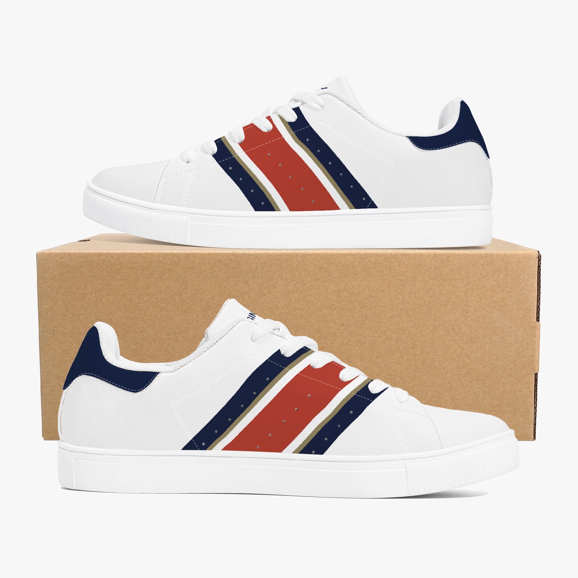Rothman&#39;s leather sneakers inspired by classic motorsports heritage. Designed for unisex wear with a sleek, custom look.