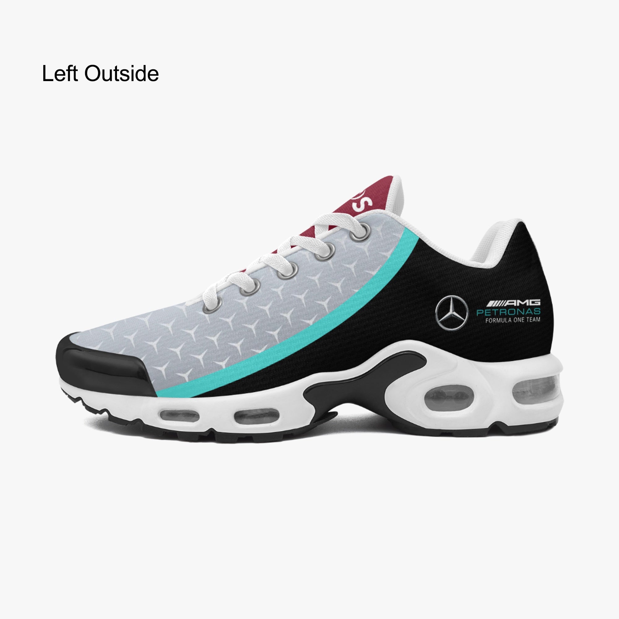 Side view of Mercedes Silver Arrows custom sneaker - f1 sneakers, motorsports footwear, race day sneakers